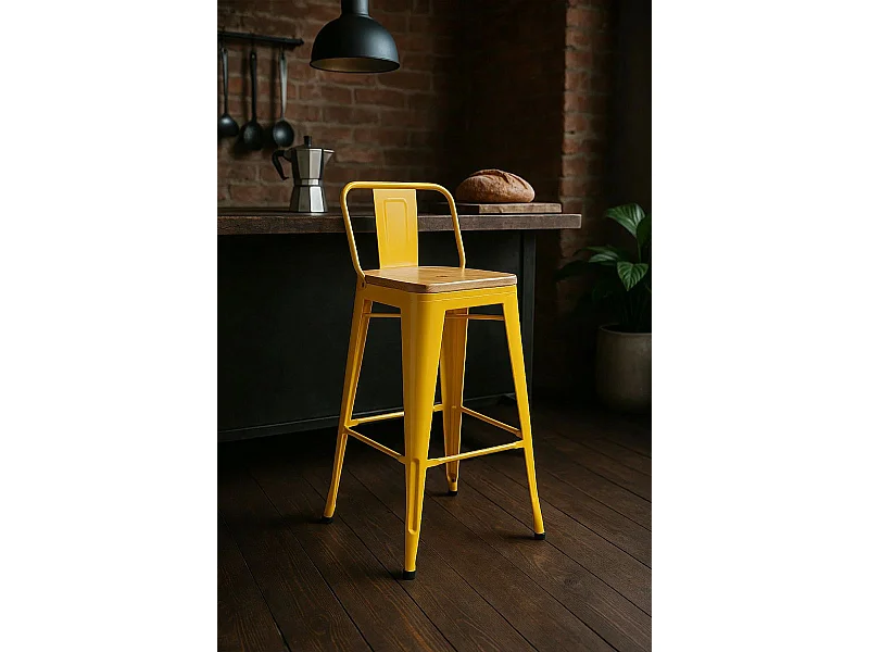 Taburetes Altos - Taburete Torix Respaldo Madera Natural - Amarillo