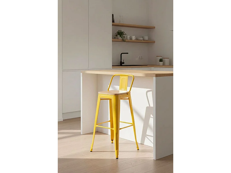 Taburetes Altos - Taburete Torix Respaldo Madera Natural 95 cm - Amarillo