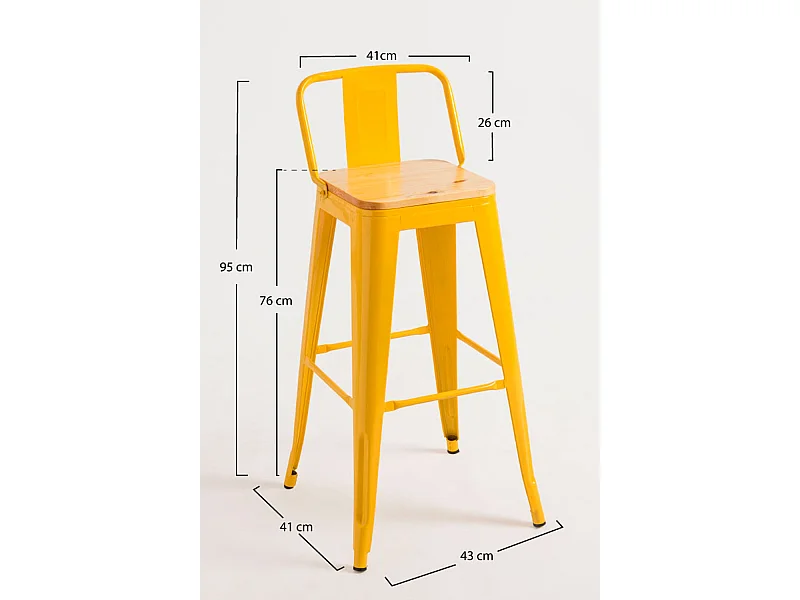 Taburetes Altos - Taburete Torix Respaldo Madera Natural 95 cm - Amarillo