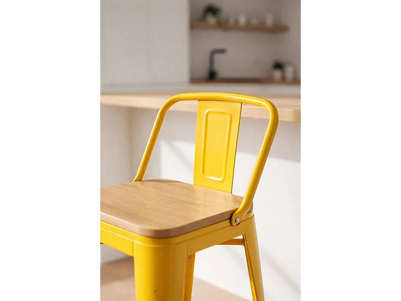 Taburetes Altos - Taburete Torix Respaldo Madera Natural 95 cm - Amarillo