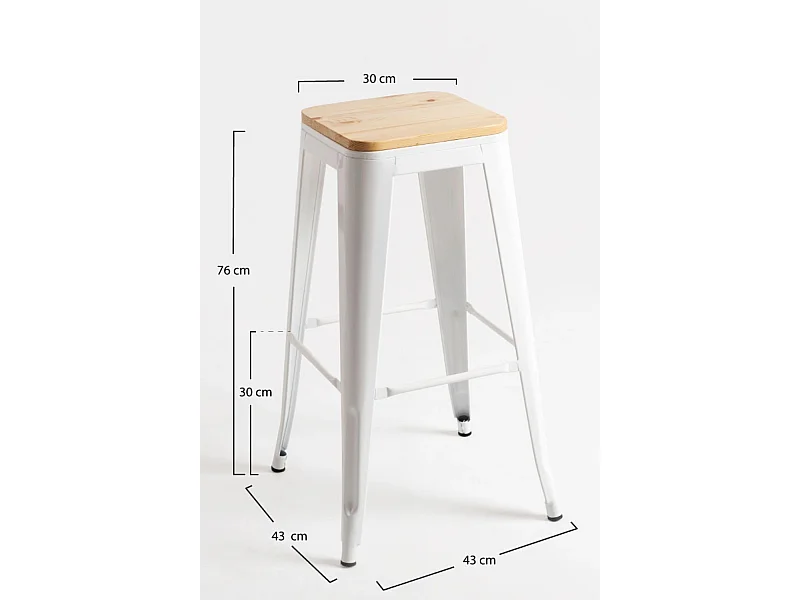 Lote de 6 Taburetes Torix Altos Madera Natural - Blanco