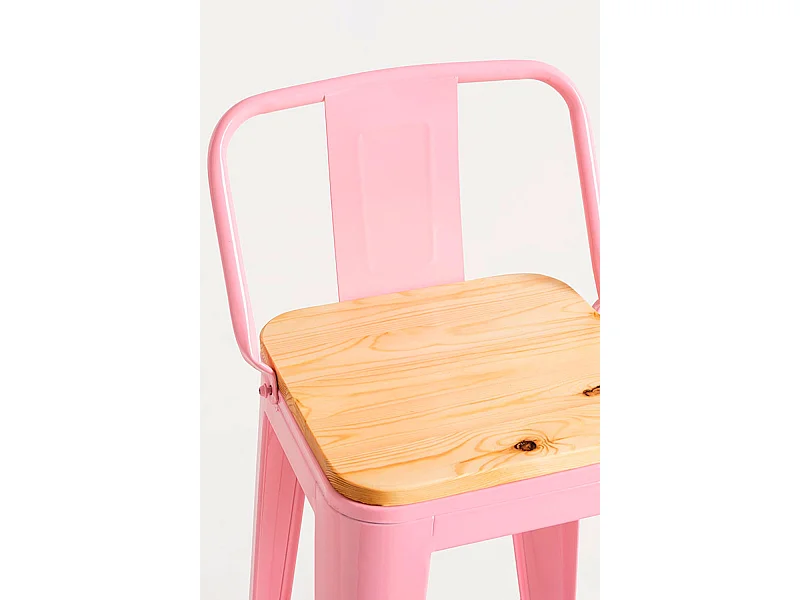 Lote de 2 Taburetes Torix Respaldo Madera Natural - Rosa