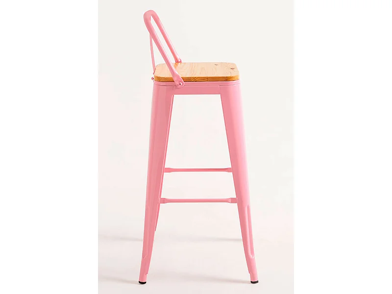 Lote de 2 Taburetes Torix Respaldo Madera Natural - Rosa