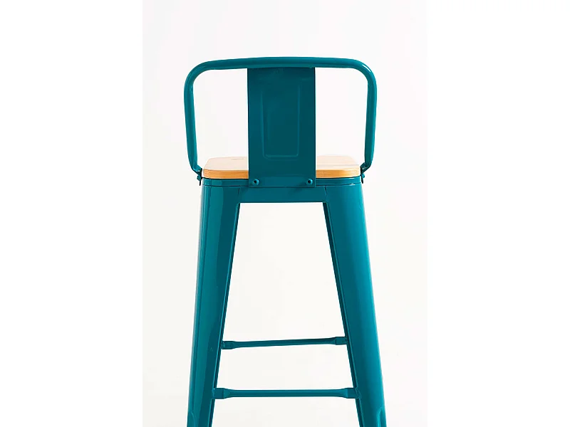 Lote de 4 Taburetes Torix Respaldo Madera Natural - Verde azulado