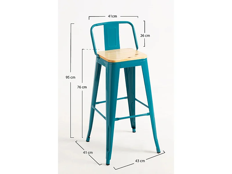 Lote de 4 Taburetes Torix Respaldo Madera Natural - Verde azulado