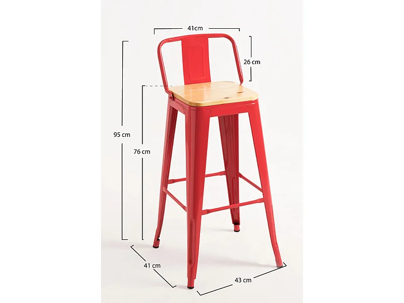 Lote de 2 Taburetes Torix Respaldo Madera Natural - Rojo