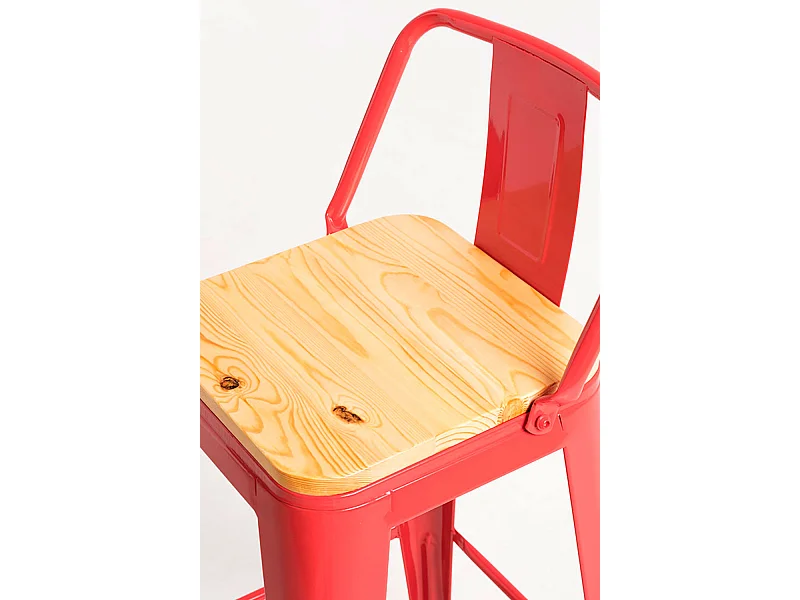 Lote de 2 Taburetes Torix Respaldo Madera Natural - Rojo