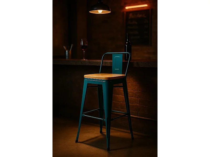 Taburetes Altos - Taburete Torix Respaldo Madera Natural - Verde azulado