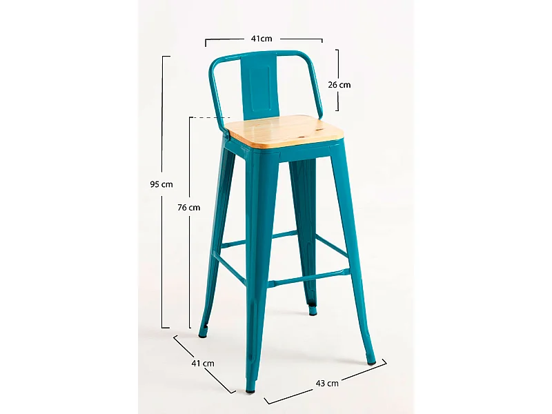 Taburetes Altos - Taburete Torix Respaldo Madera Natural - Verde azulado
