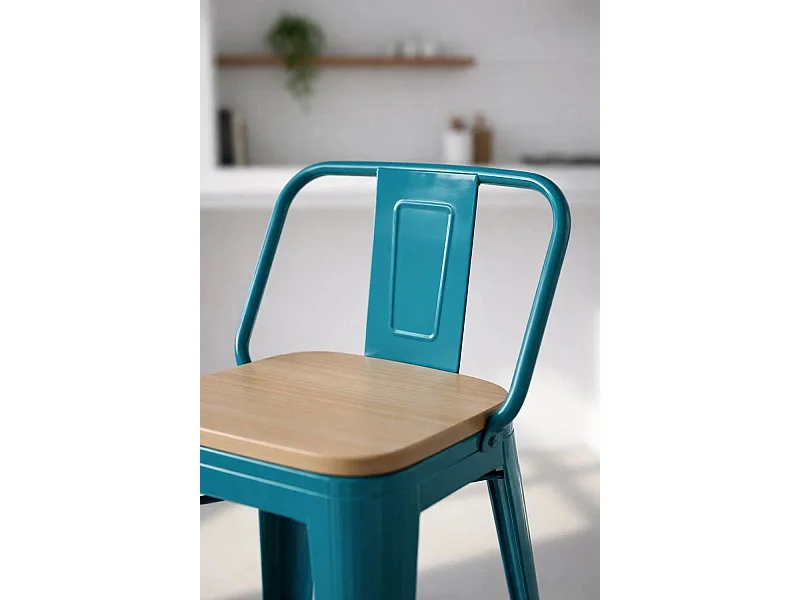 Taburetes Altos - Taburete Torix Respaldo Madera Natural - Verde azulado