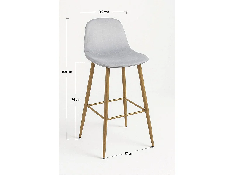 Lote de 4 Taburetes Teok Terciopelo - Gris