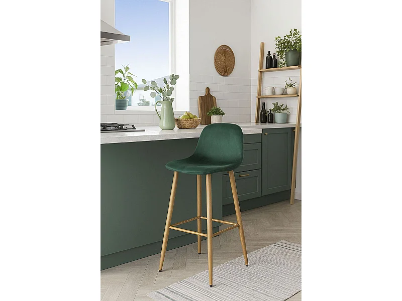 Taburetes Cocina - Taburete Teok Terciopelo - Verde