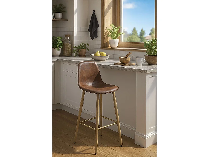 Taburetes Cocina - Taburete Teok Polipiel - Marrón Vintage