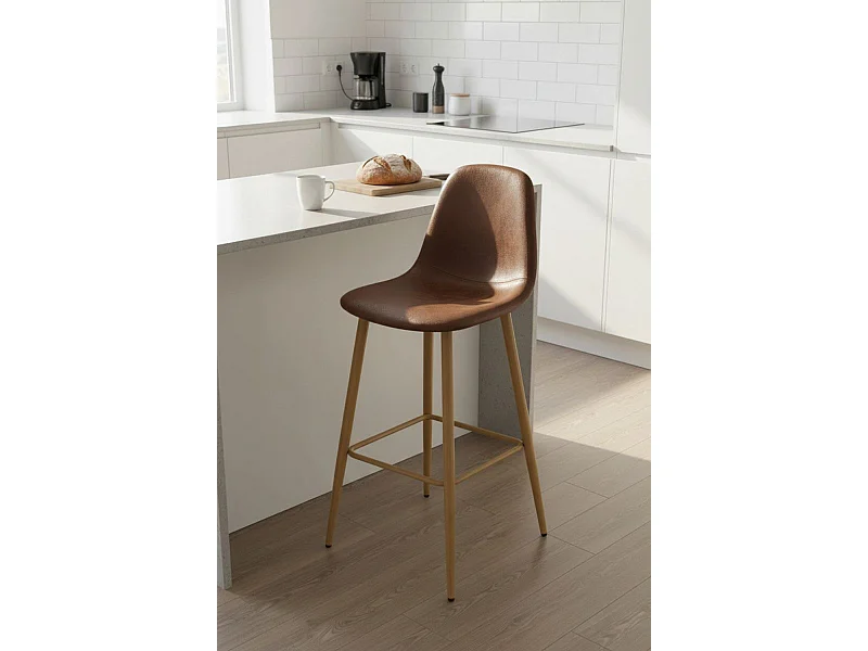 Taburetes Cocina - Taburete Teok Polipiel - Marrón Vintage