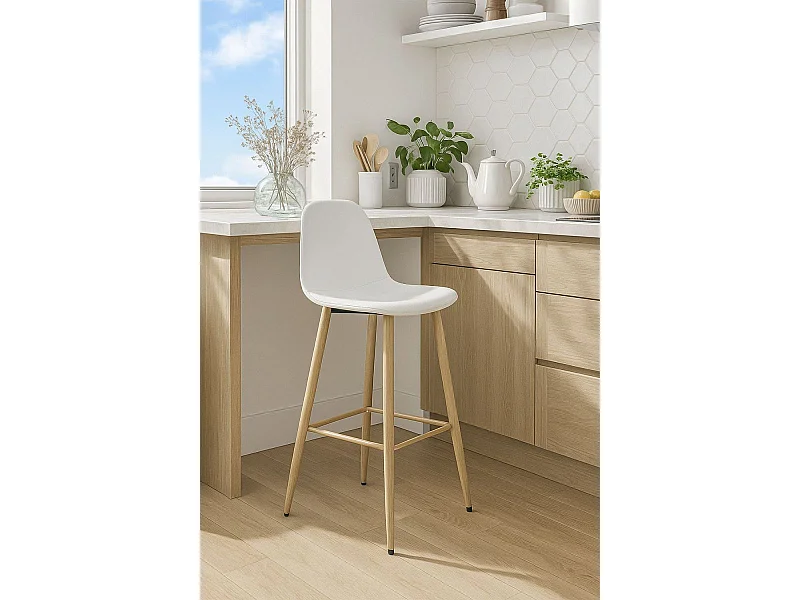 Taburetes Cocina - Taburete Teok Polipiel - Blanco