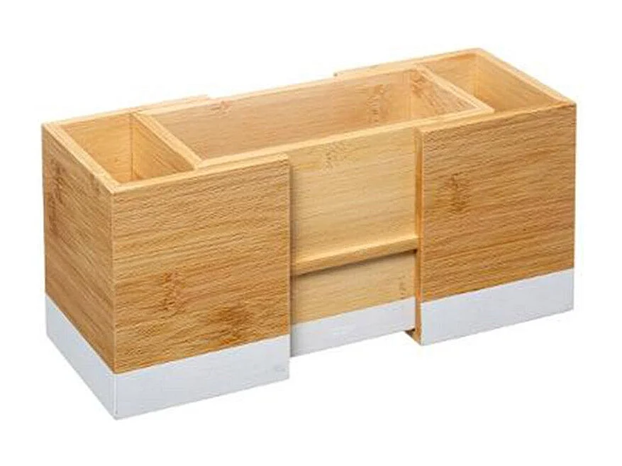 Organizador de Cubiertos de Bambú "Modern" Blanco Extensible Rectangular 18cm