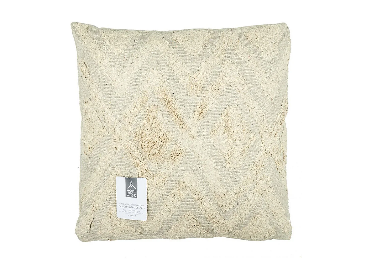 Coussin Ethnique Relief Losange Ecru 40x40cm Beige
