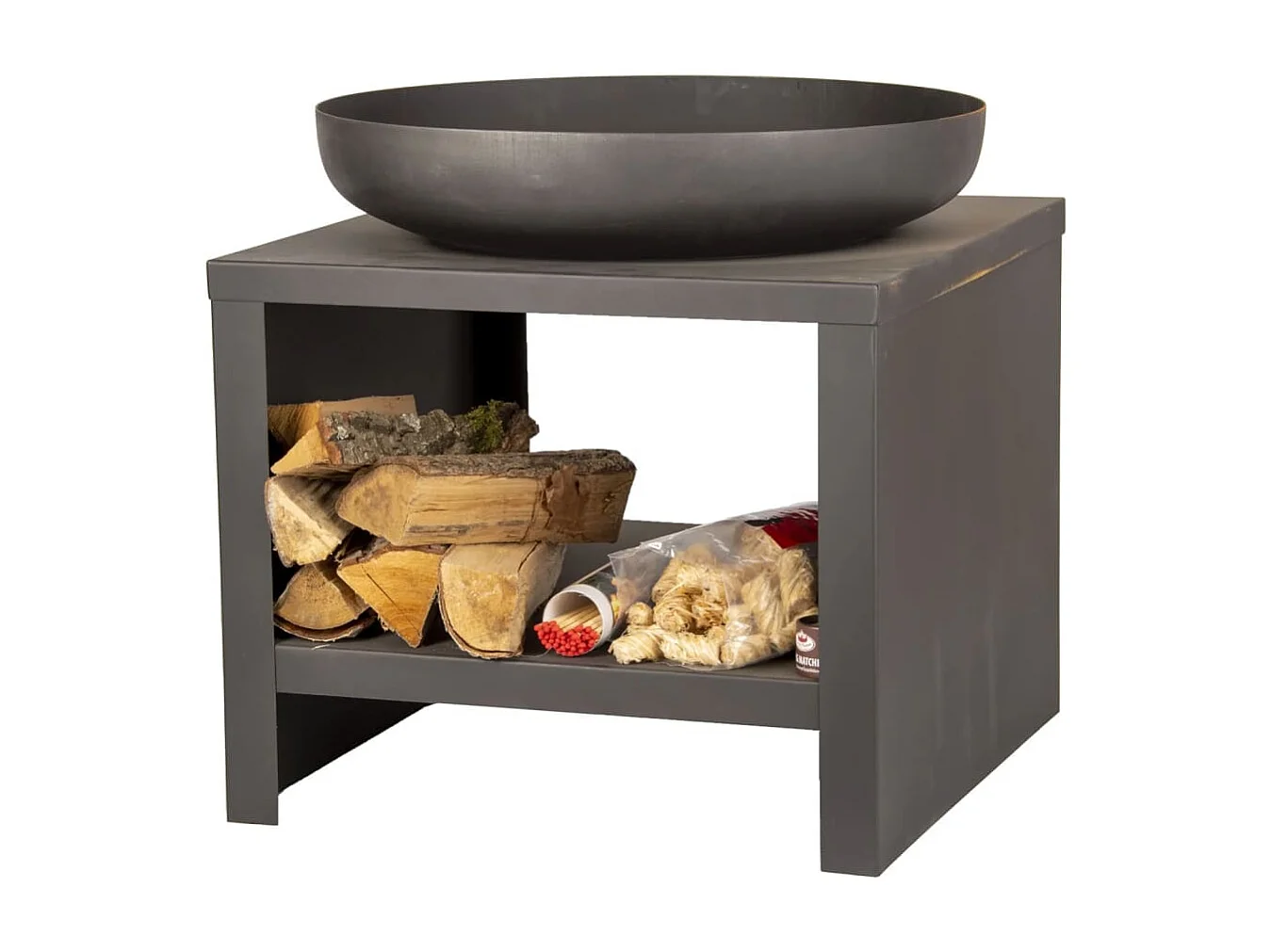 Bol à feu avec rangement en bois 62 cm Noir