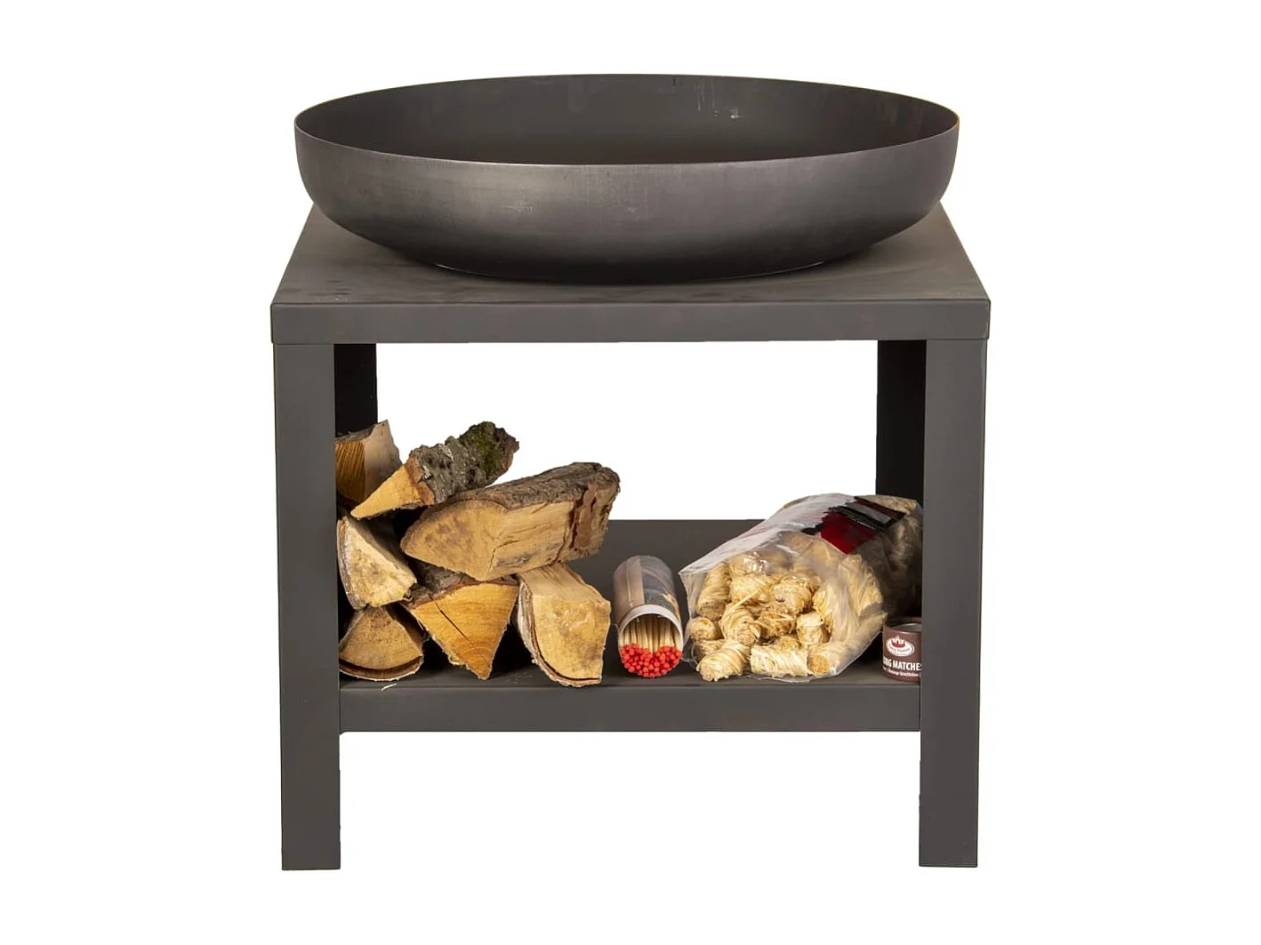 Bol à feu avec rangement en bois 62 cm Noir