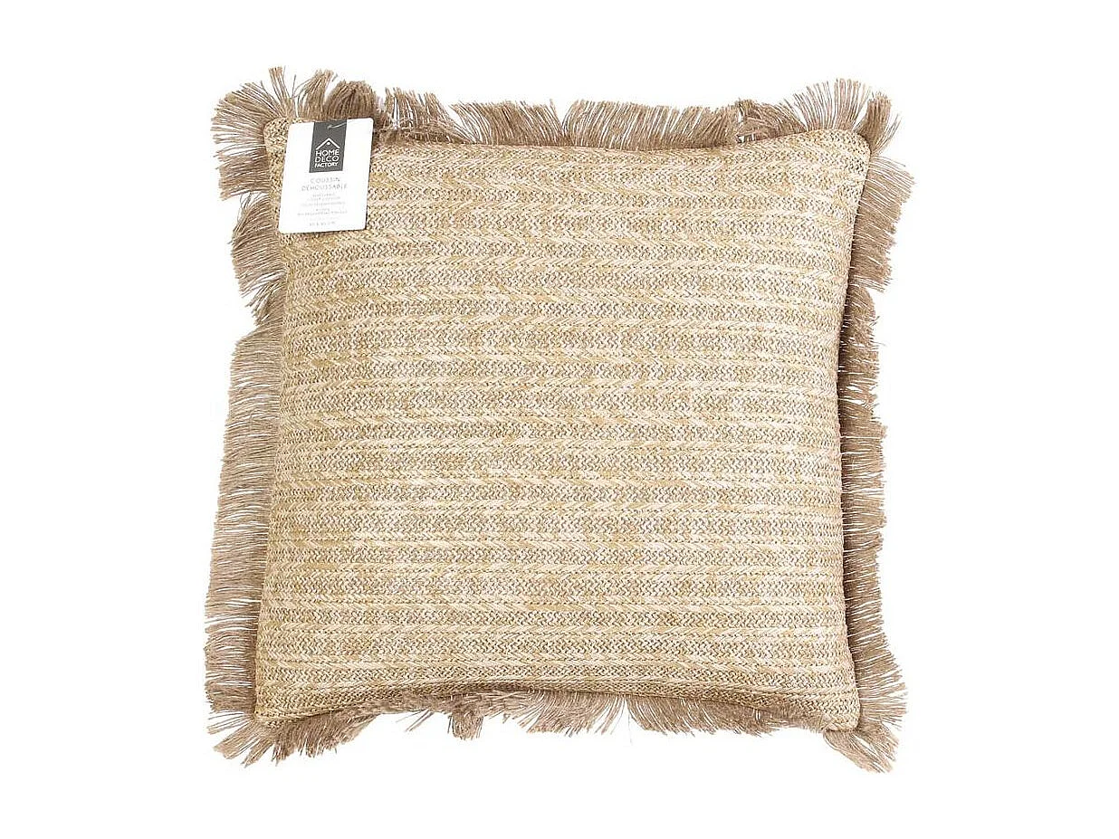 Coussin Raphia Naturel Dehoussable 40x40cm Beige, Or