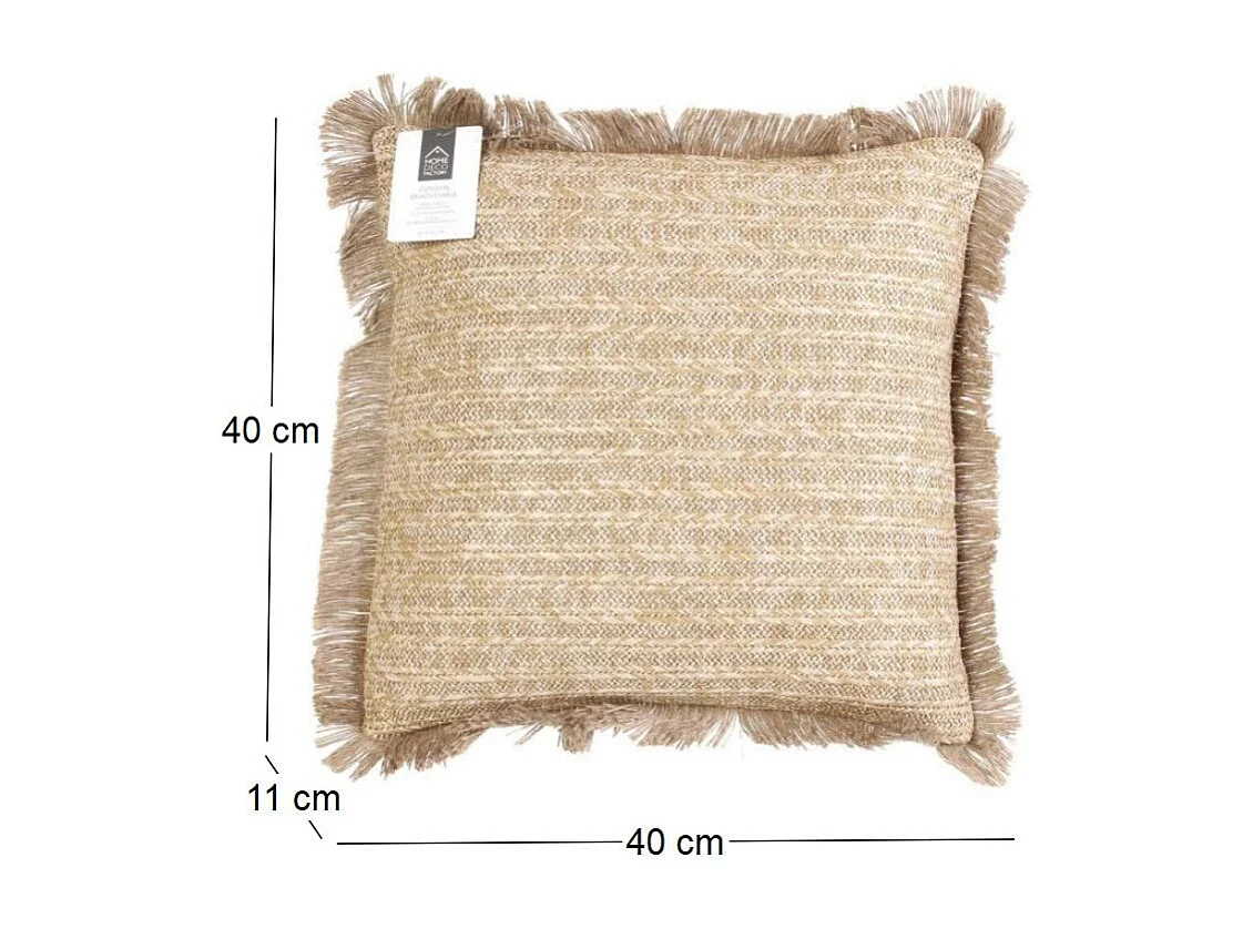 Coussin Raphia Naturel Dehoussable 40x40cm Beige, Or
