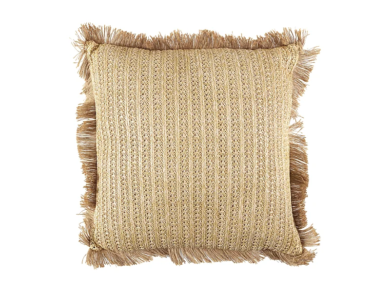 Coussin Raphia Naturel Dehoussable 40x40cm Beige, Or