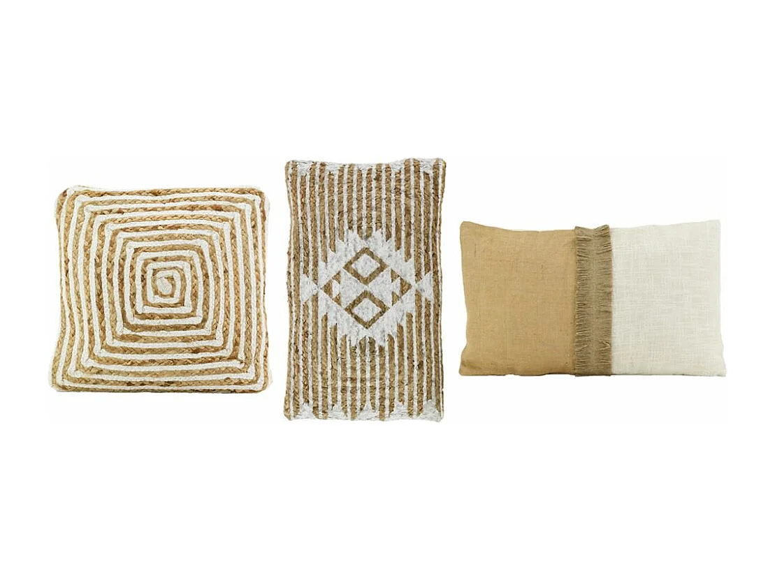 Cuscini con motivi di iuta e cotone (set di 3)