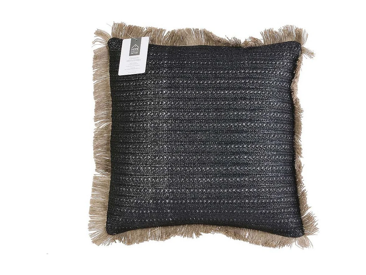 Coussin Raphia Noir Dehoussable 40x40cm Beige, Noir