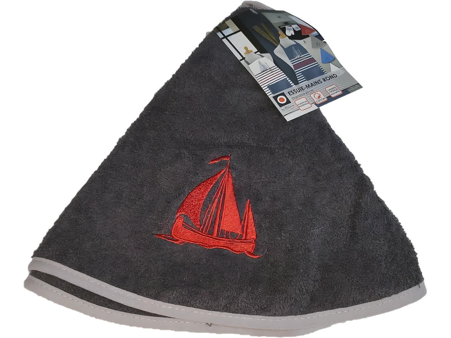 Essuie mains torchon rond brode bateau
