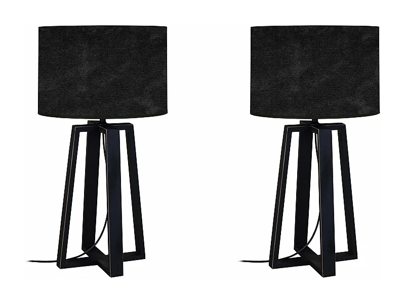 Pair de Lampes de chevet colonne bois  noir,noir 50 cm.