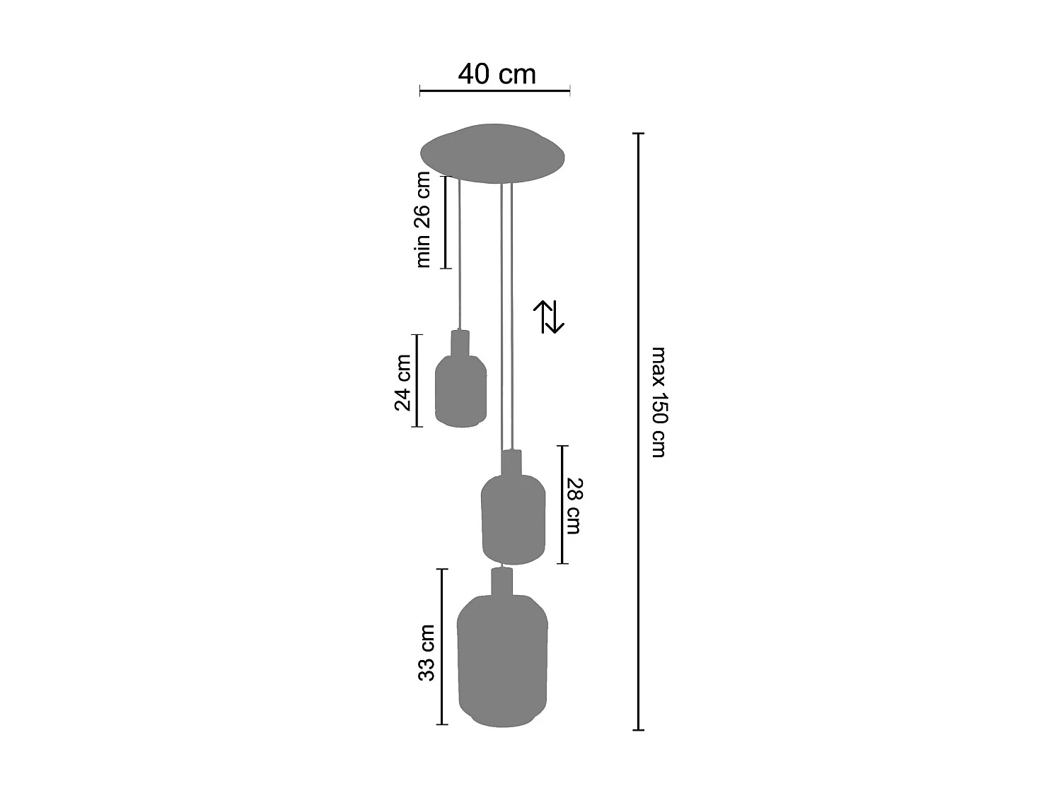 Suspensão TOSEL  SVALBARD SMB vidro conjunto colori D60 x  H100  cm