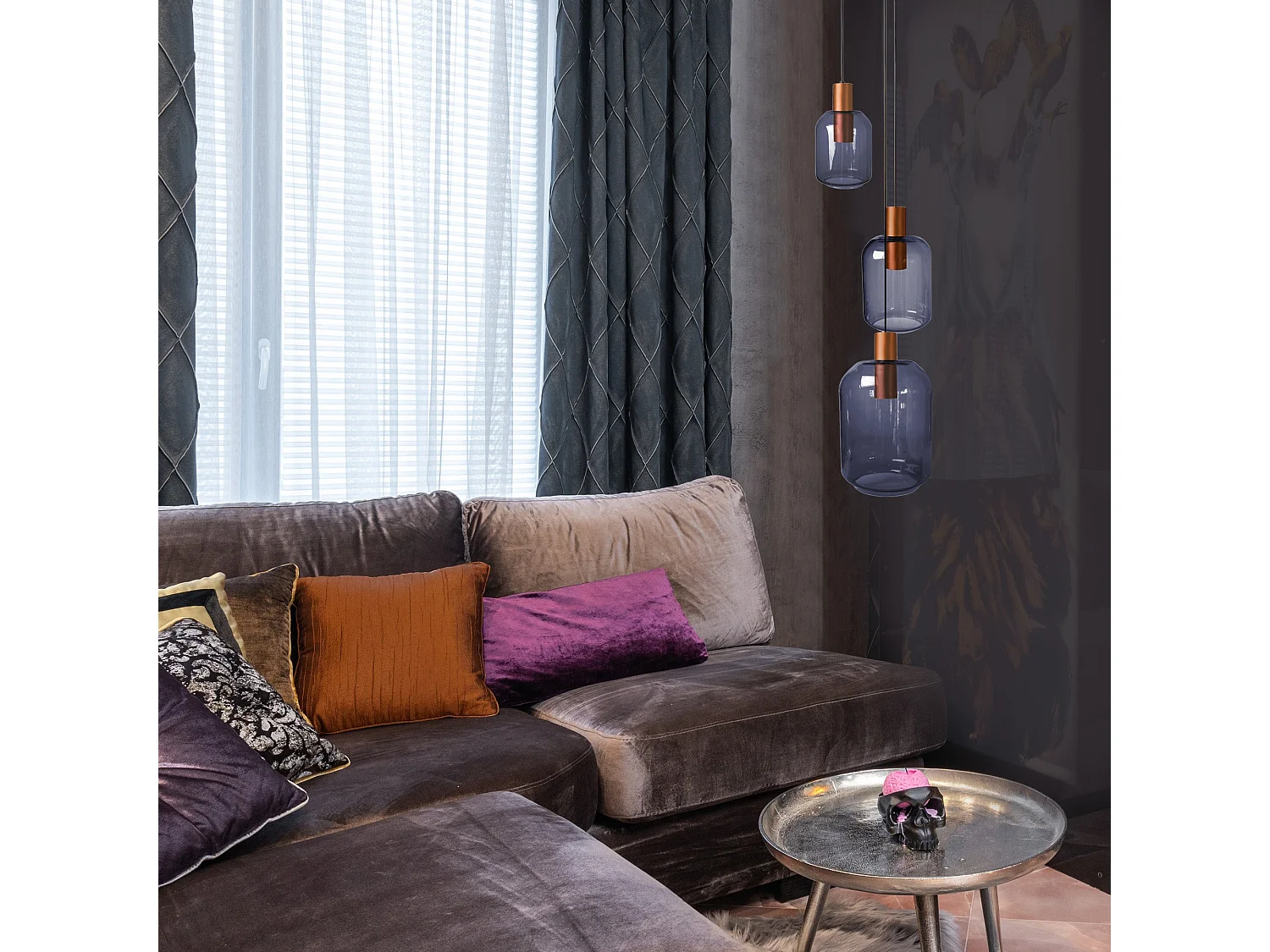 Lámpara de Araña  TOSEL ,metal y cristal,Azul , A100xD 60x P 60cm