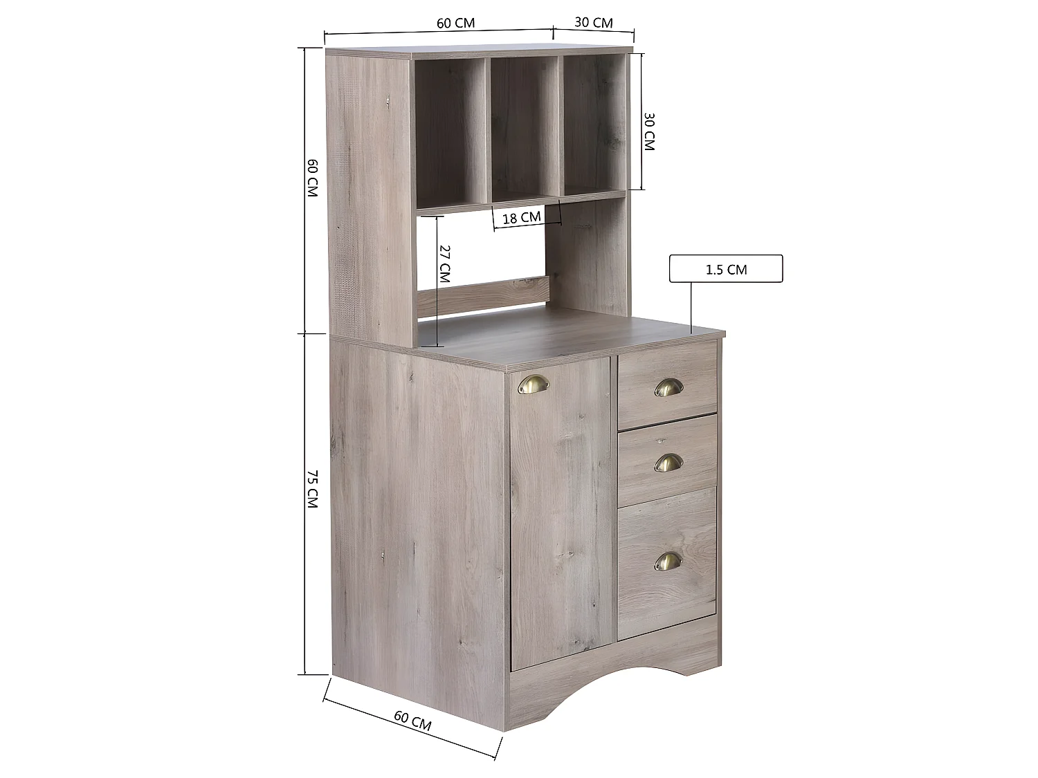 URBAN MEUBLE Buffet modulable avec 1 porte et 3 tiroirs et étagère ouverts en bois Chêne