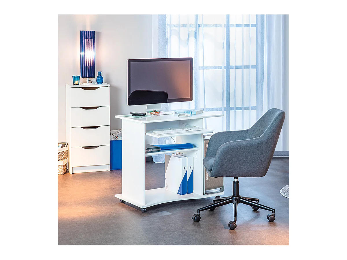 TEO - Pack Meuble Information + Fauteuil Gris + Meuble à Tiroirs