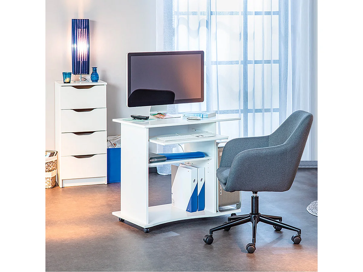 TEO - Pack Meuble Information + Fauteuil Gris + Meuble à Tiroirs