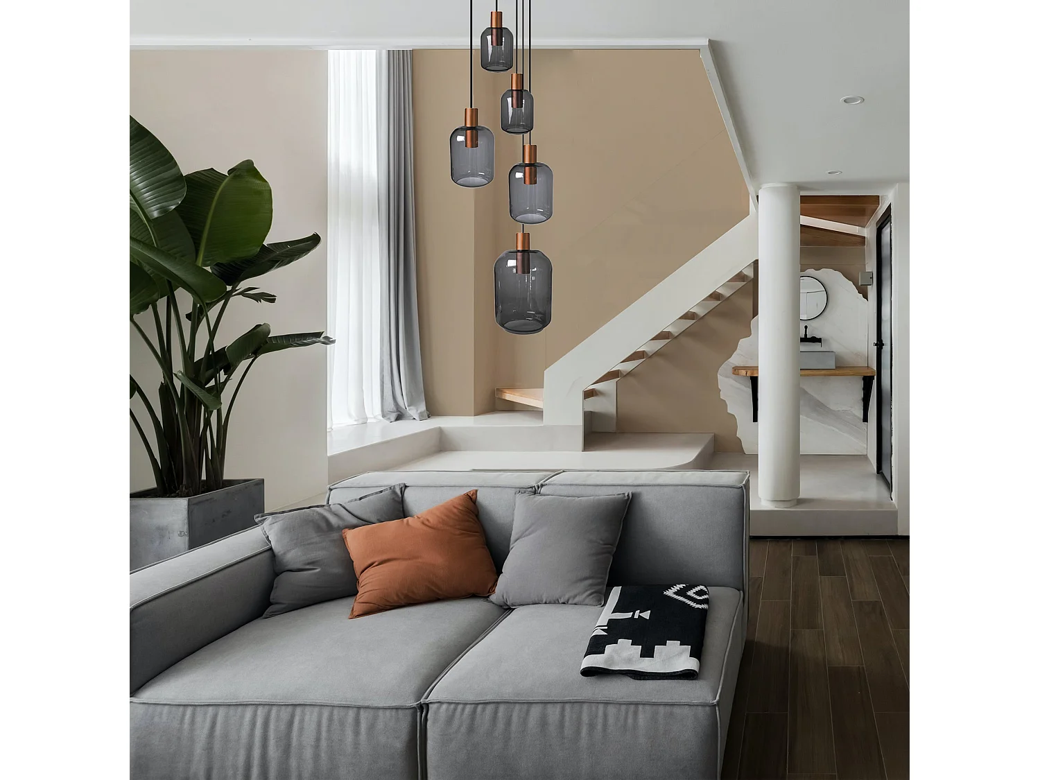 Suspensão TOSEL  SVALBARD SMB vidro conjunto âmbar D60 x  H100  cm