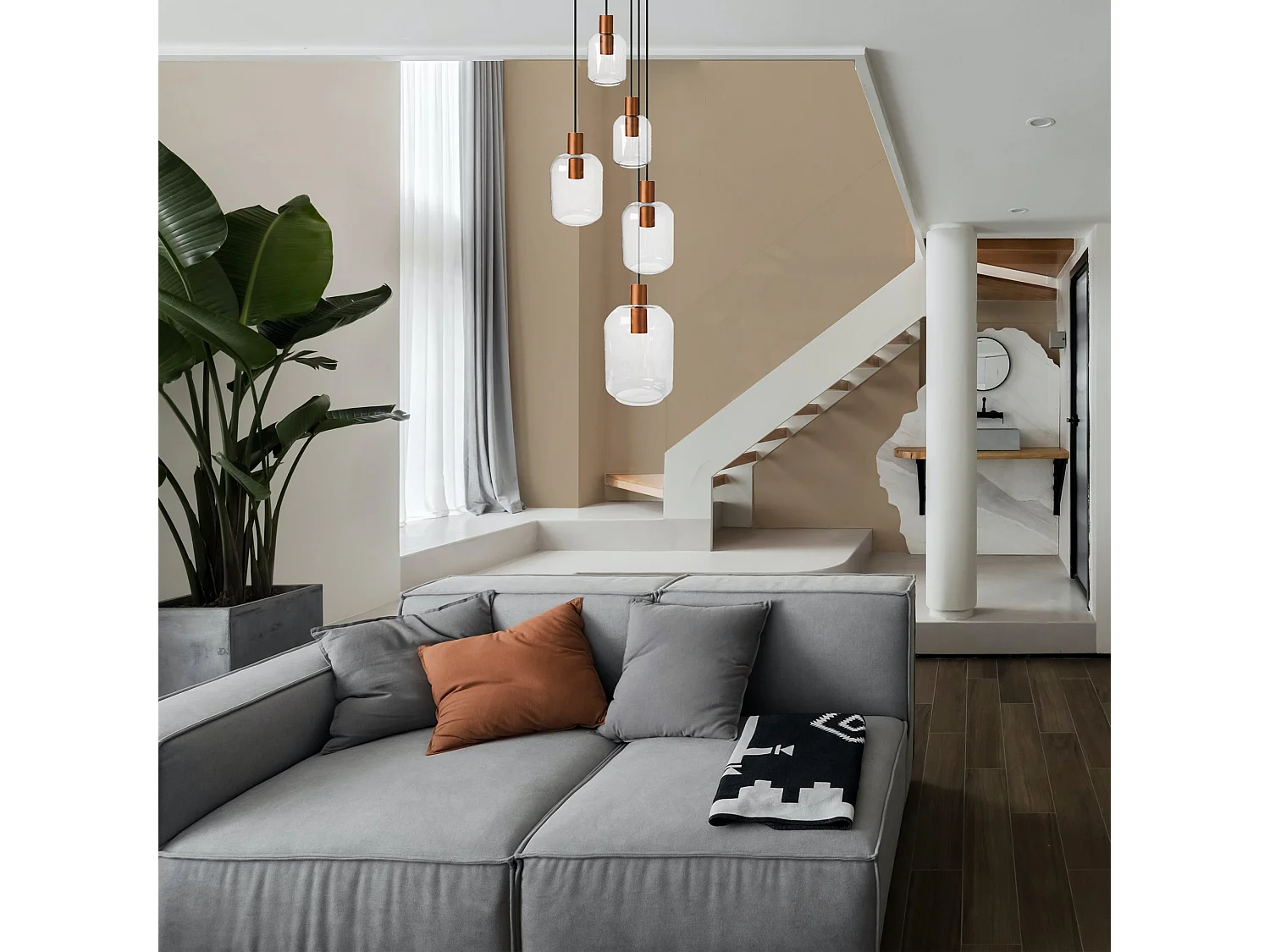 Suspensão TOSEL  SVALBARD SMB vidro conjunto cinza D60 x  H100  cm