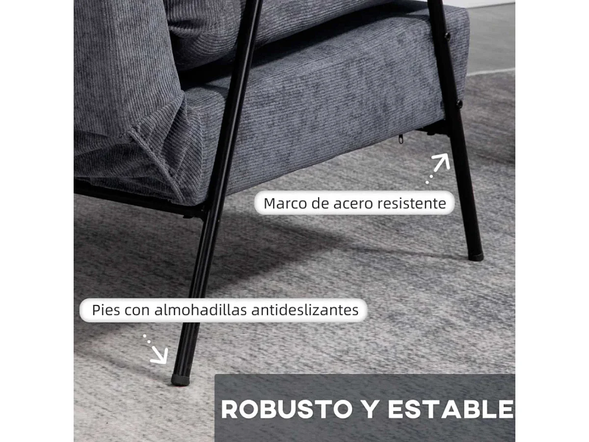 Sillón con reposapiés gris 68x91.5x88 cm HOMCOM