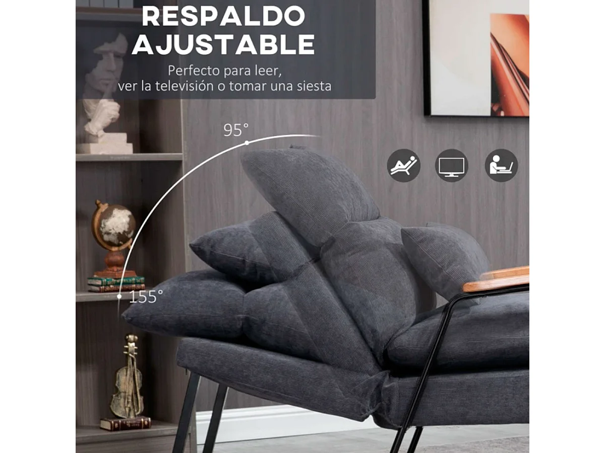 Sillón con reposapiés gris 68x91.5x88 cm HOMCOM
