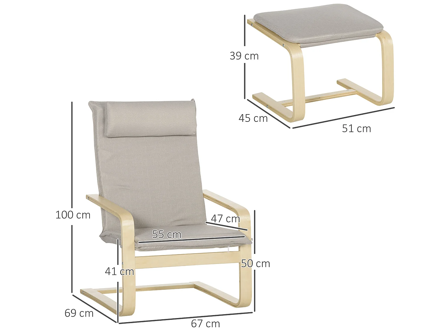 Mecedora con reposapiés gris 67x69x100 cm HOMCOM