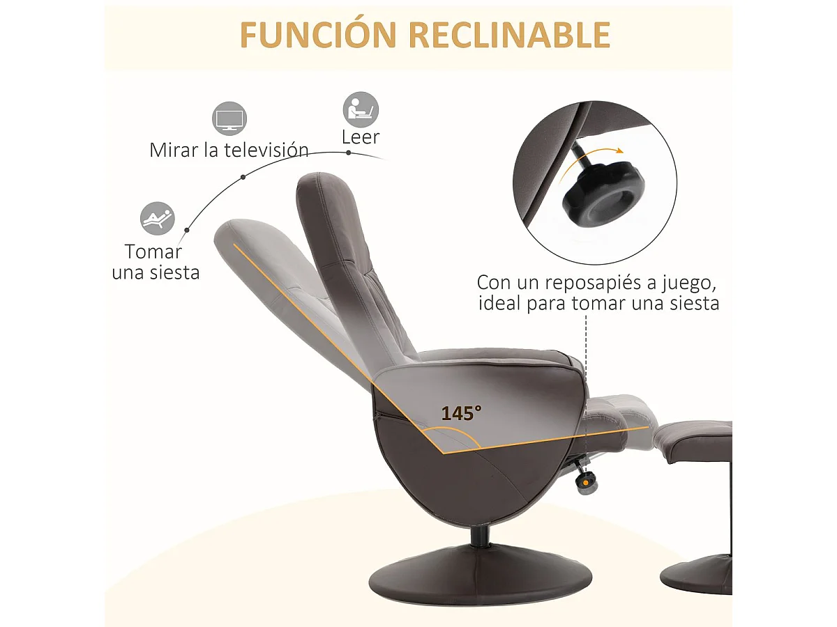 Sillón reclinable otomana marrón 81x81x105 cm HOMCOM
