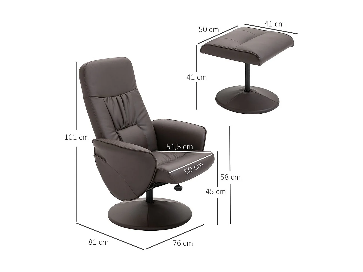 Sillón reclinable otomana marrón 81x81x105 cm HOMCOM