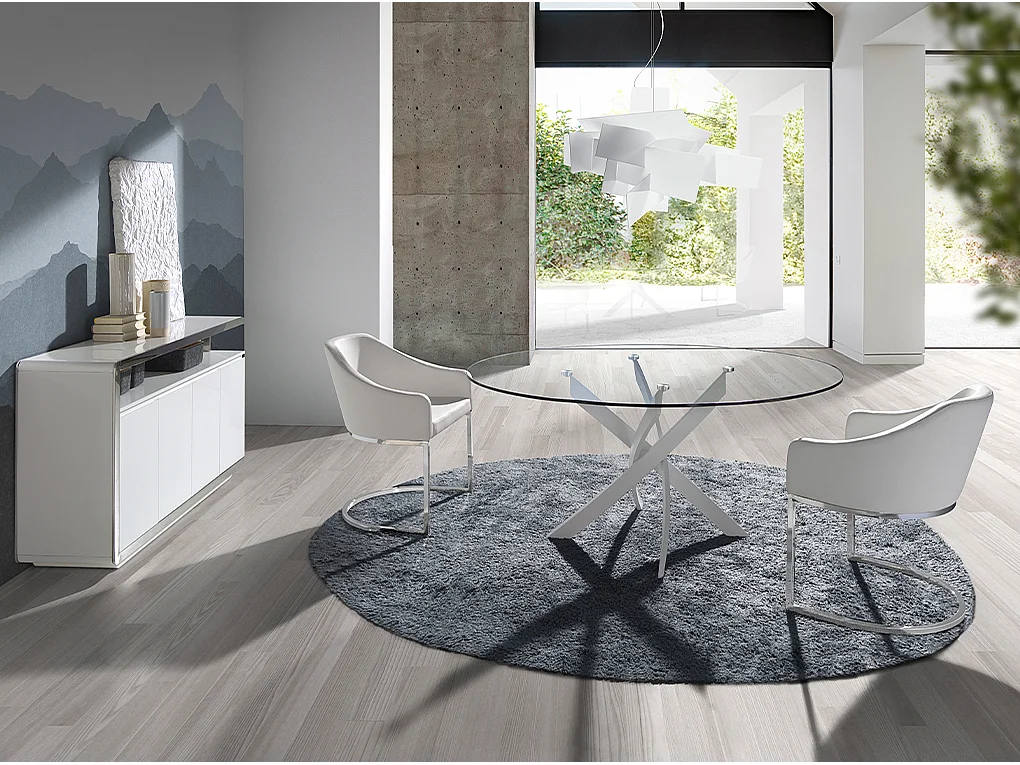 Tavolo da pranzo rotonda vetro temperato e acciaio bianco 1138-Ø110 ANGEL CERDA