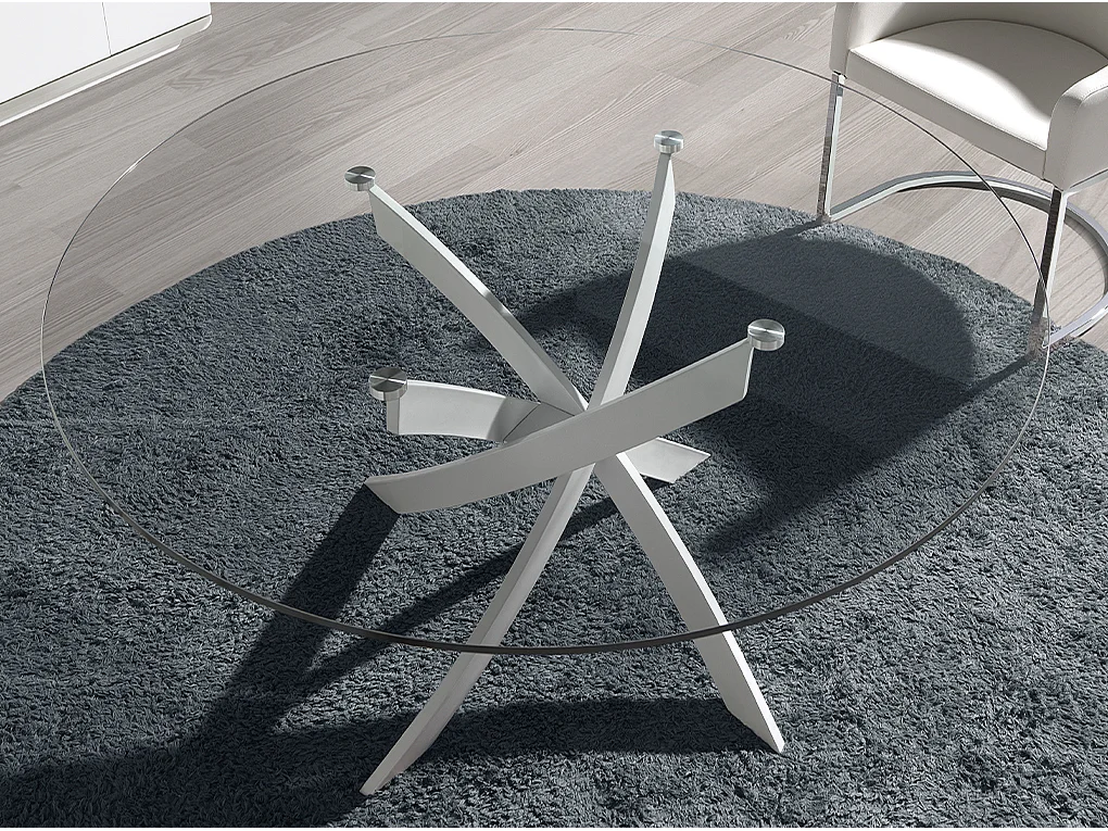 Table à manger ronde verre trempé et acier blanc 1138-Ø110 ANGEL CERDA