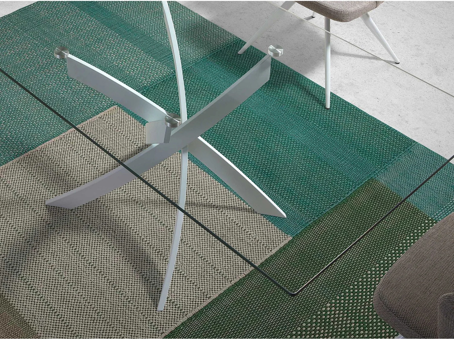 Table à manger rectangulaire verre trempé et acier blanc 1138-180x95 ANGEL CERDA