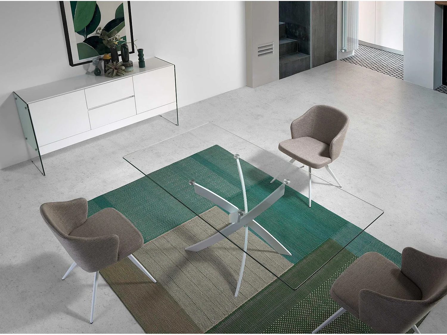 Eettafel rechthoekig gehard glas en wit staal 1138-180x95 ANGEL CERDA