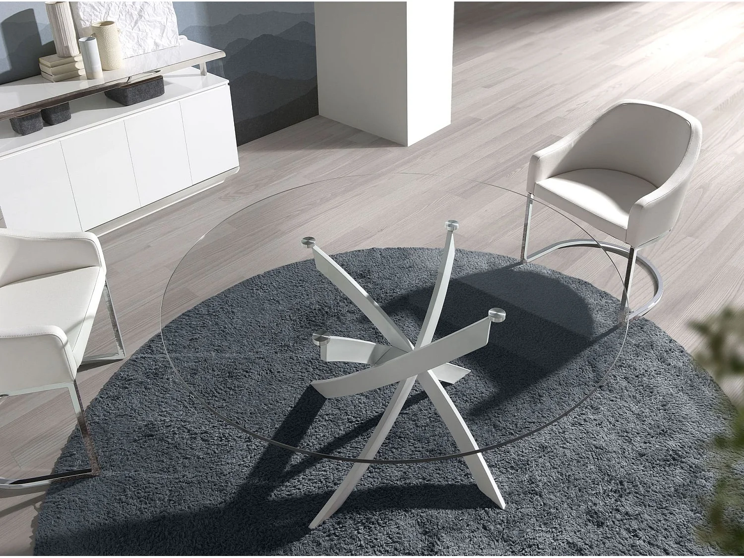 Tavolo da pranzo rotonda vetro temperato e acciaio bianco 1138-Ø120 ANGEL CERDA