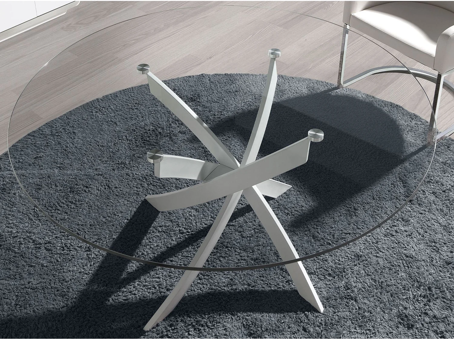 Tavolo da pranzo rotonda vetro temperato e acciaio bianco 1138-Ø120 ANGEL CERDA