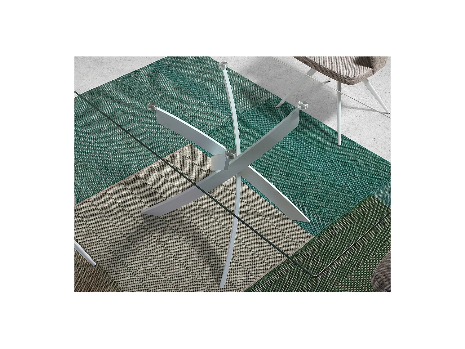 Table à manger rectangulaire verre trempé et acier blanc 1138-150x95 ANGEL CERDA