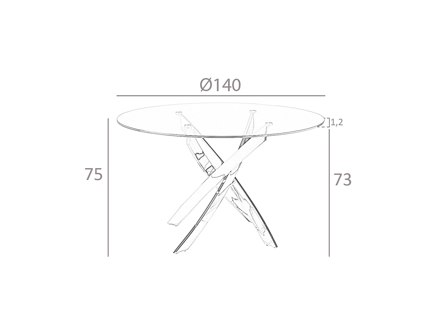 Table à manger ronde verre trempé et acier blanc 1138-Ø140 ANGEL CERDA